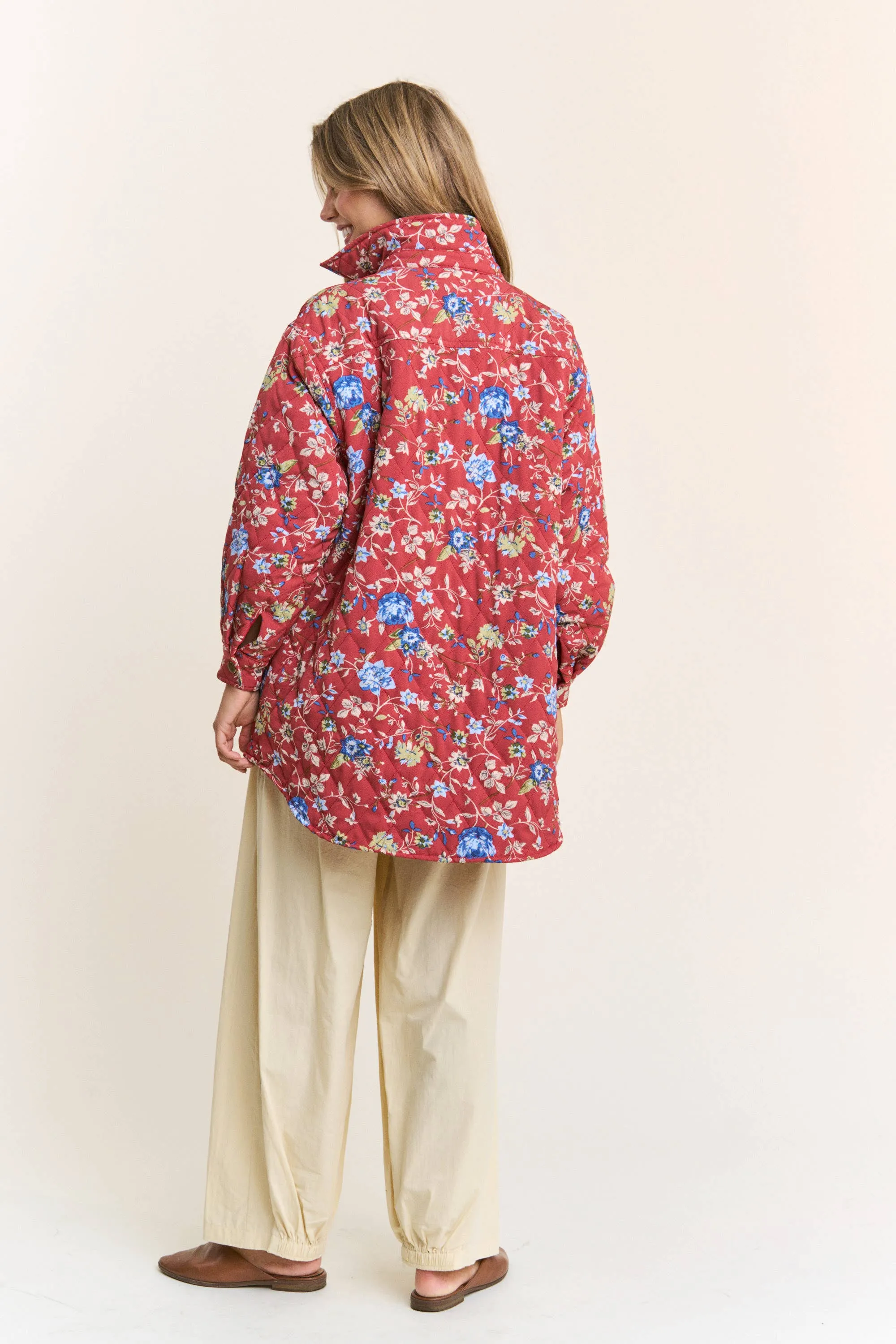 Oversized Floral Quilted Oversize Button Down Jacket