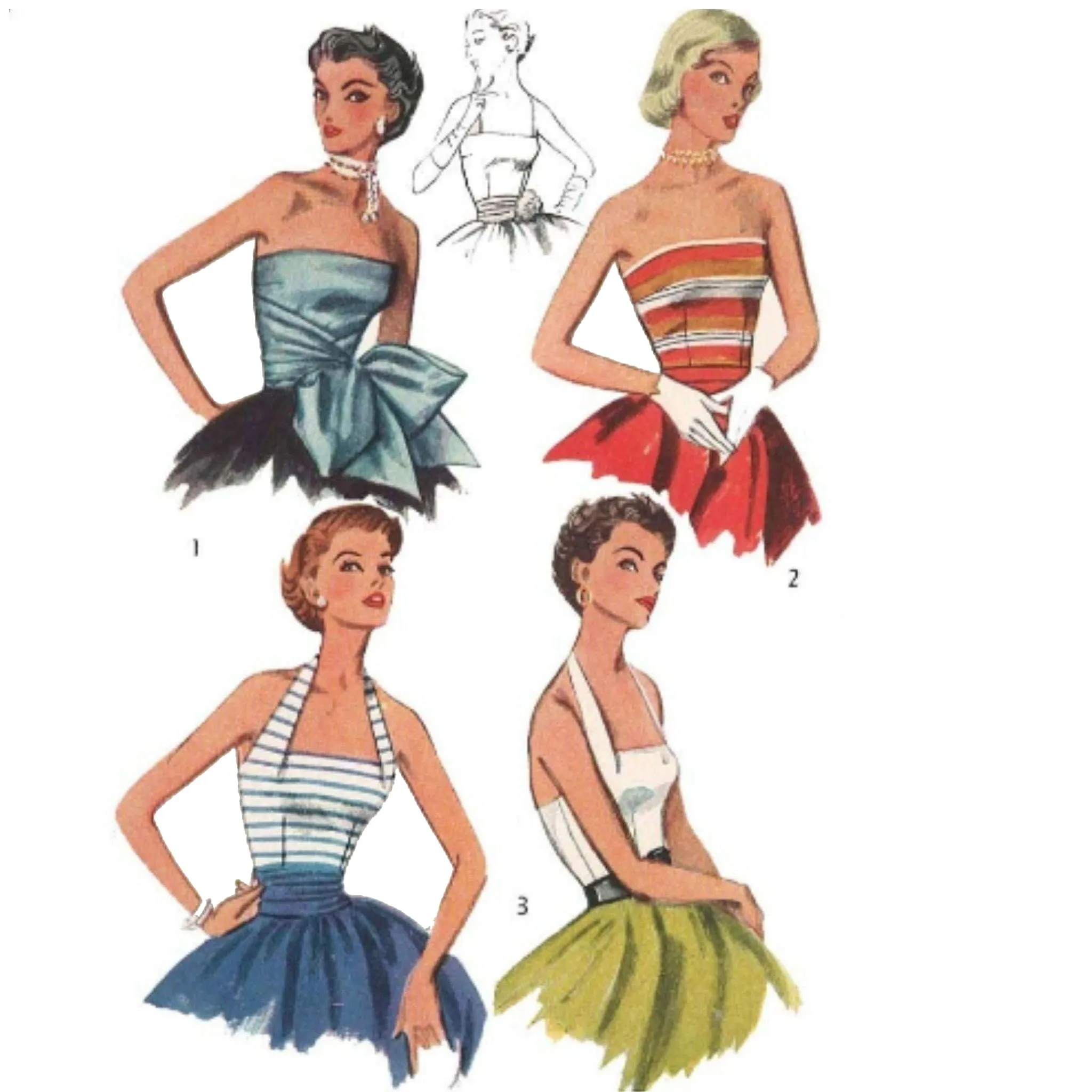 PDF - 1950s Pattern, Quick & Easy Halter Neck, Strapless Tops -  Bust 30” (76.2cm) - Instantly Print at Home