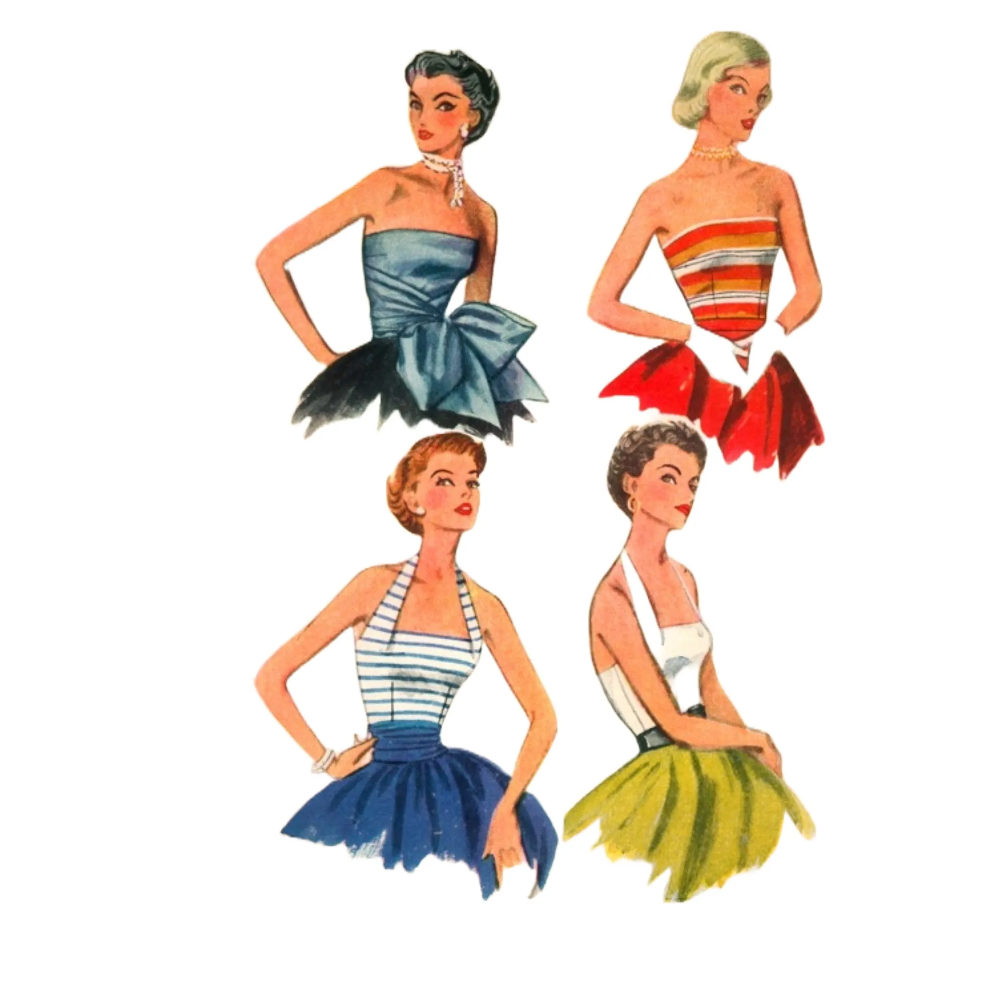 PDF - 1950s Pattern, Quick & Easy Halter Neck, Strapless Tops -  Bust 30” (76.2cm) - Instantly Print at Home