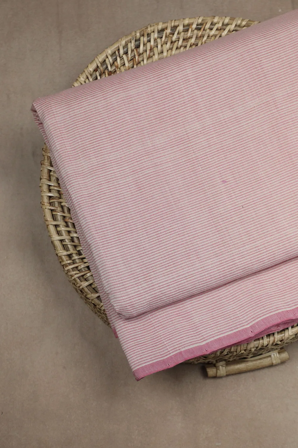 Pink Pin Stripe on Cream Mangalagiri Cotton Fabric