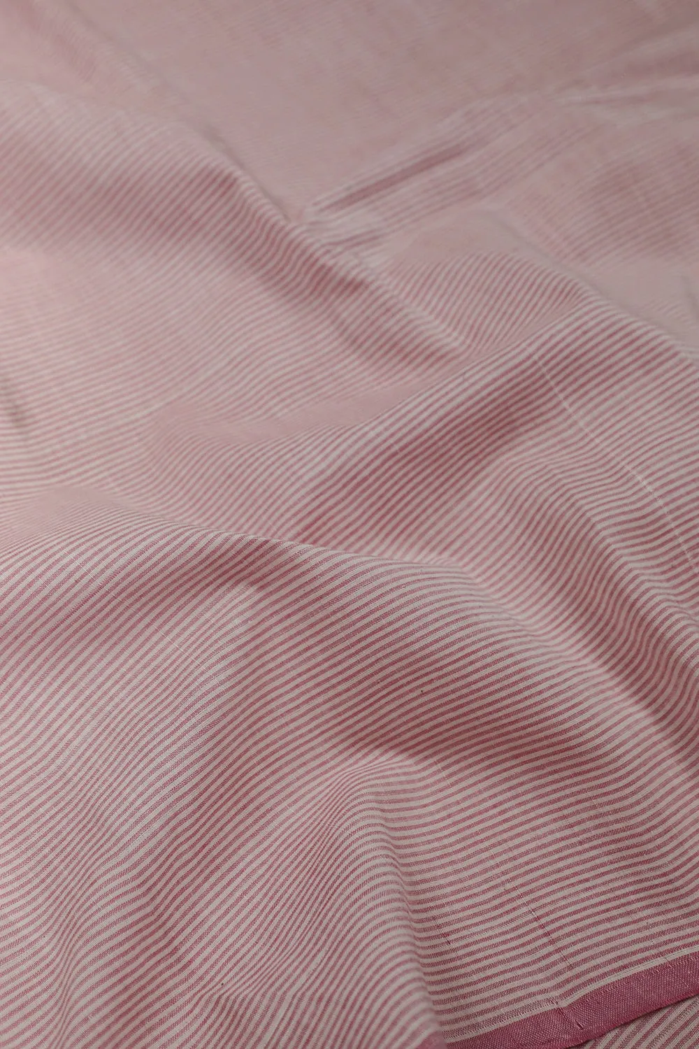 Pink Pin Stripe on Cream Mangalagiri Cotton Fabric