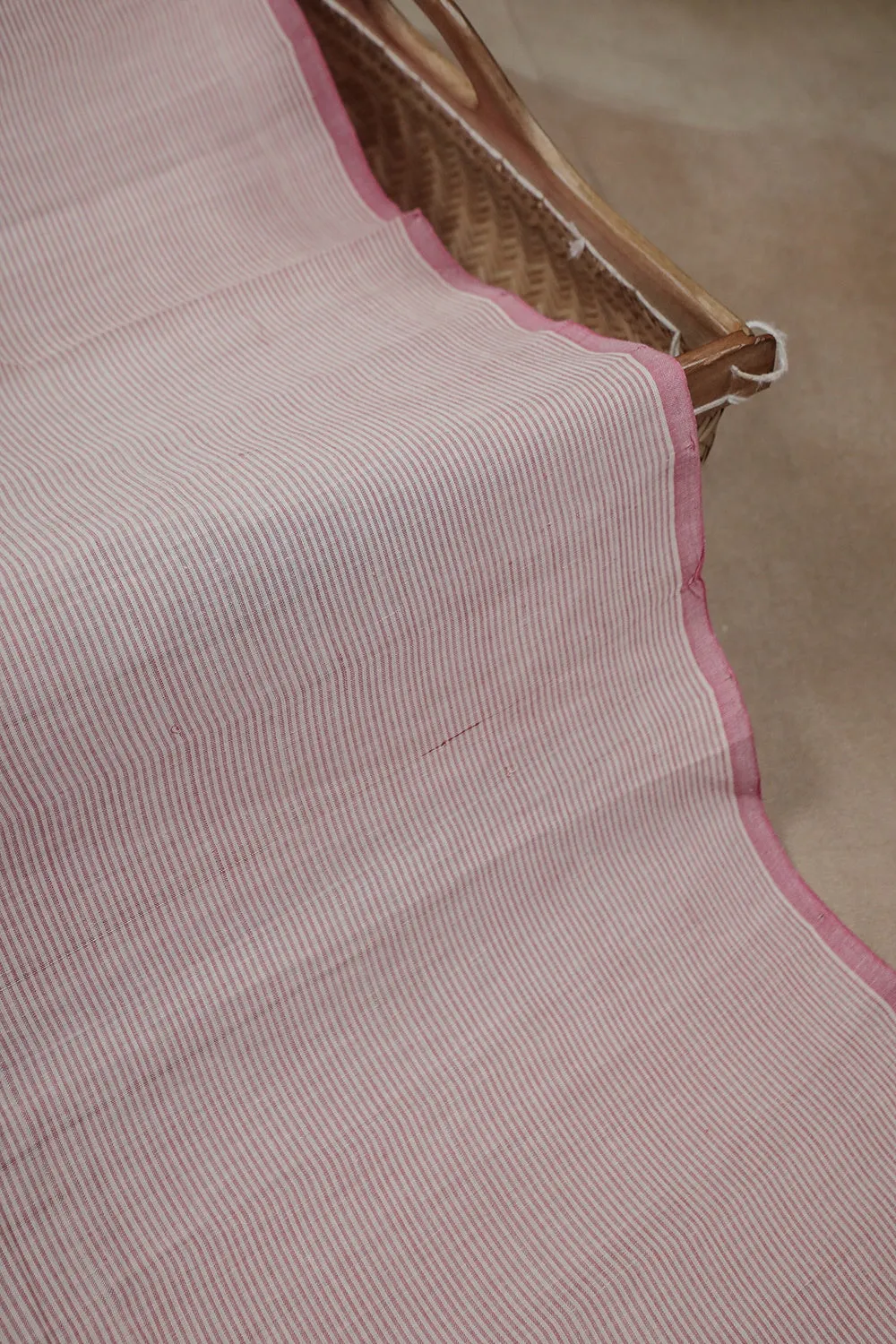 Pink Pin Stripe on Cream Mangalagiri Cotton Fabric