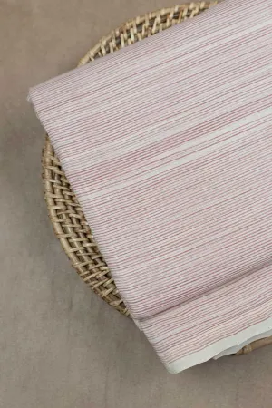 Pink Stripe on Cream Mangalagiri Cotton Fabric