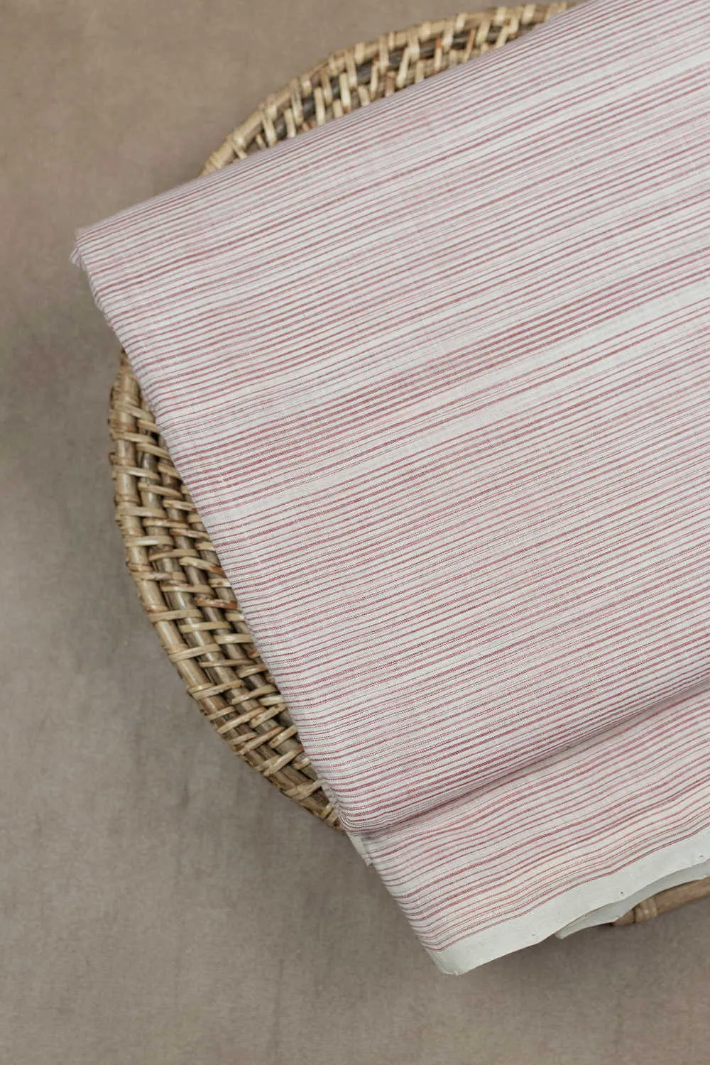 Pink Stripe on Cream Mangalagiri Cotton Fabric