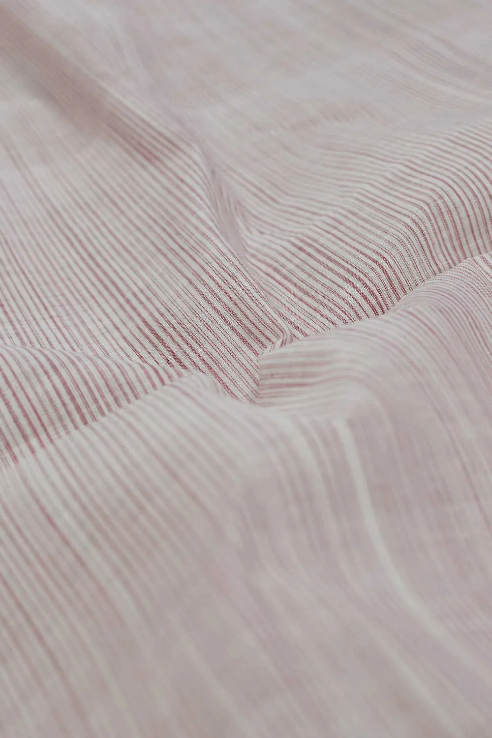 Pink Stripe on Cream Mangalagiri Cotton Fabric