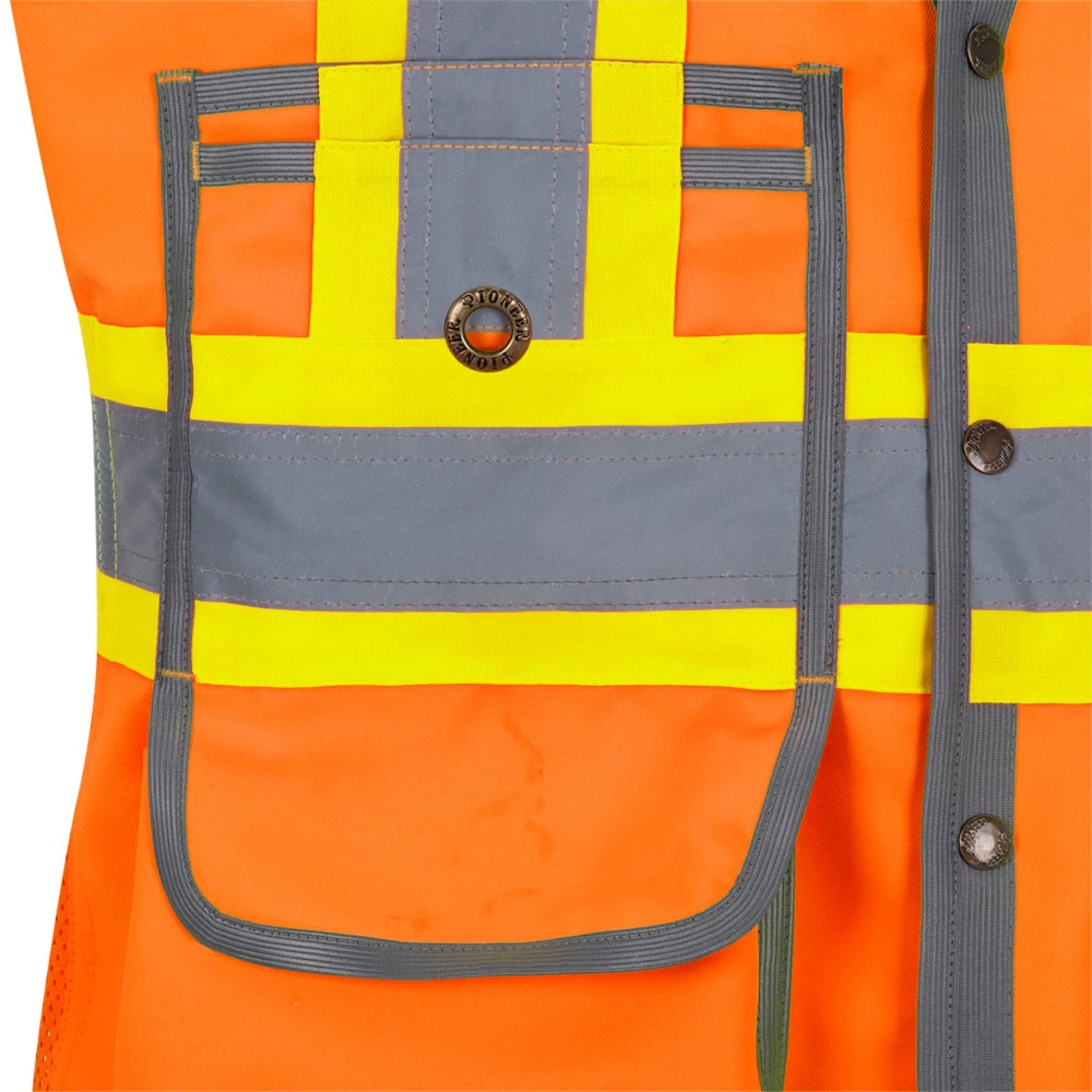 Pioneer Women's Hi Vis Surveyor Safety Vest, 150D Poly Twill, Snap Front, Reflective Tape, Multiple Pockets – Durable, Comfortable Workwear | Sizes XS-4XL