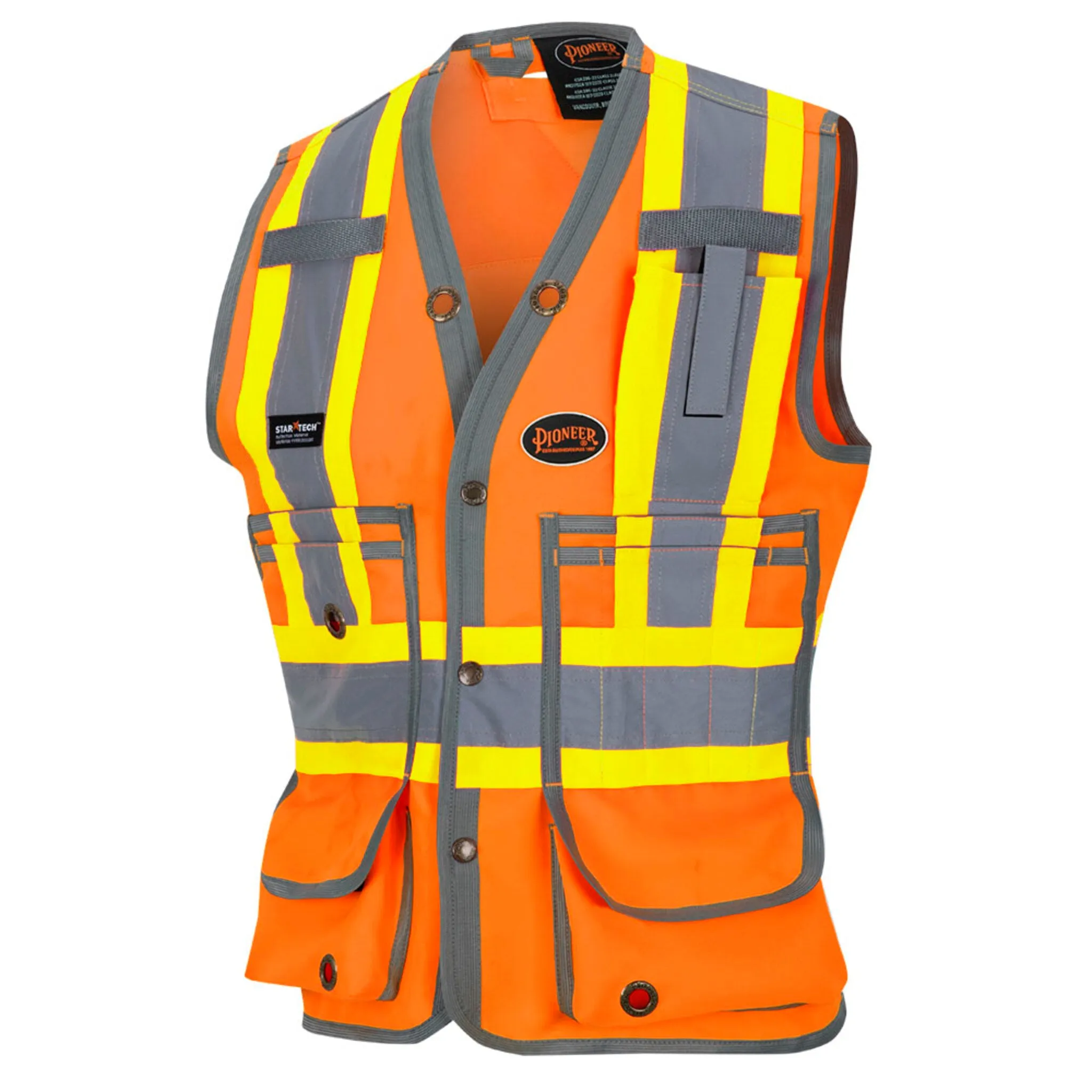 Pioneer Women's Hi Vis Surveyor Safety Vest, 150D Poly Twill, Snap Front, Reflective Tape, Multiple Pockets – Durable, Comfortable Workwear | Sizes XS-4XL