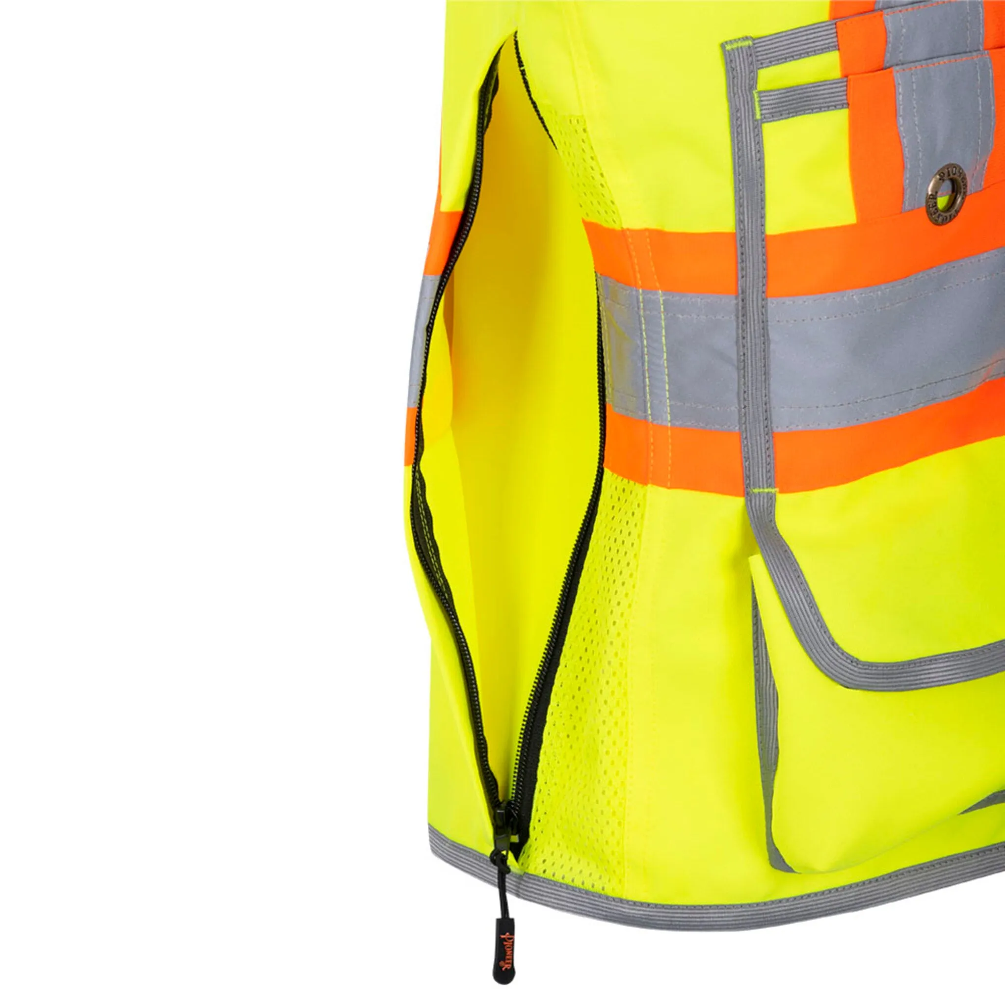 Pioneer Women's Hi Vis Surveyor Safety Vest, 150D Poly Twill, Snap Front, Reflective Tape, Multiple Pockets – Durable, Comfortable Workwear | Sizes XS-4XL