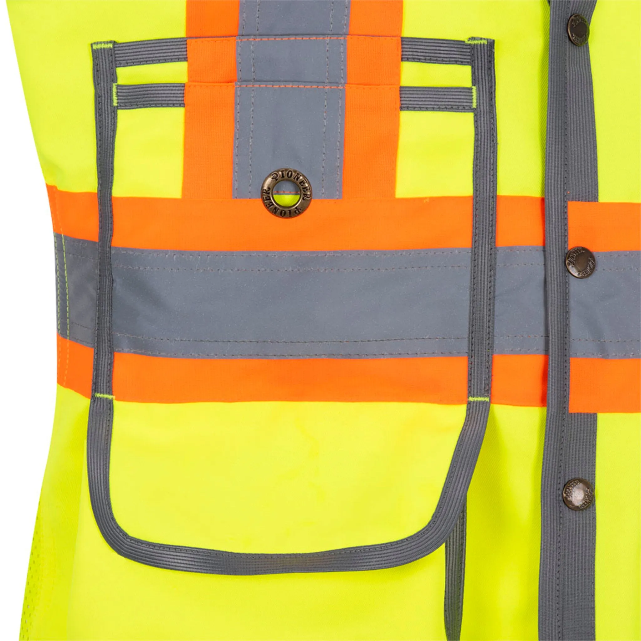 Pioneer Women's Hi Vis Surveyor Safety Vest, 150D Poly Twill, Snap Front, Reflective Tape, Multiple Pockets – Durable, Comfortable Workwear | Sizes XS-4XL