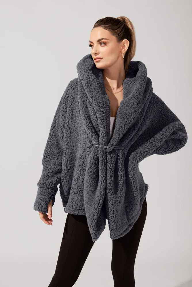 POPFLEX® Faux Sherpa Cocoon Coat - Cool Grey