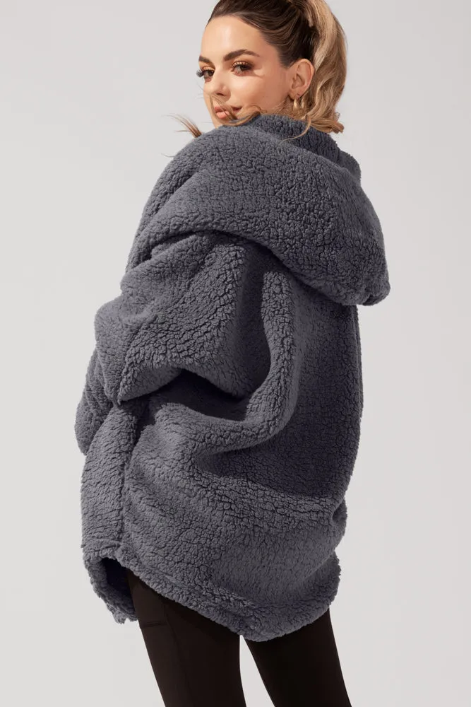 POPFLEX® Faux Sherpa Cocoon Coat - Cool Grey