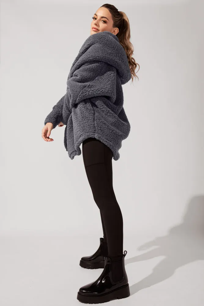 POPFLEX® Faux Sherpa Cocoon Coat - Cool Grey