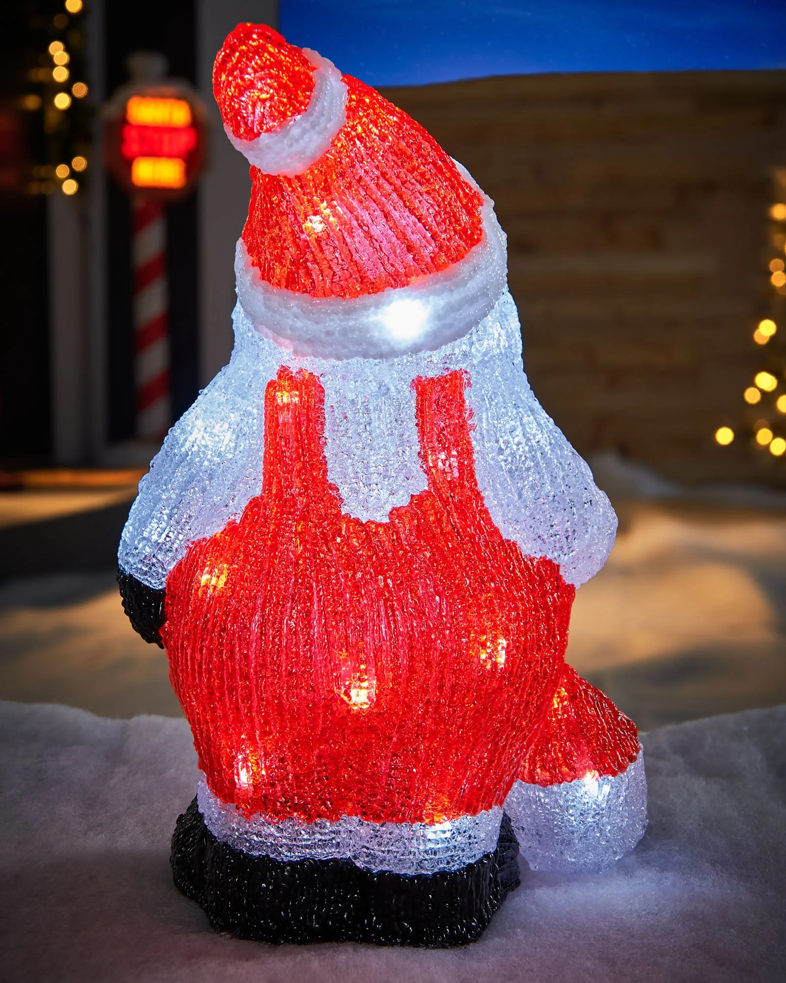 Pre-Lit Acrylic Santa with Lantern, 35 cm