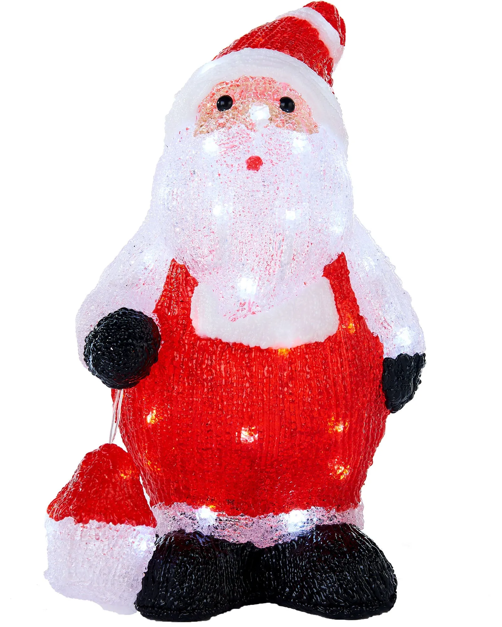 Pre-Lit Acrylic Santa with Lantern, 35 cm