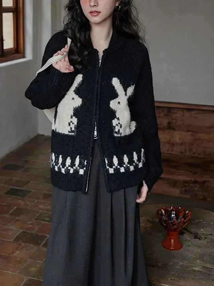 Rabbit Knitted Zip Cardigan