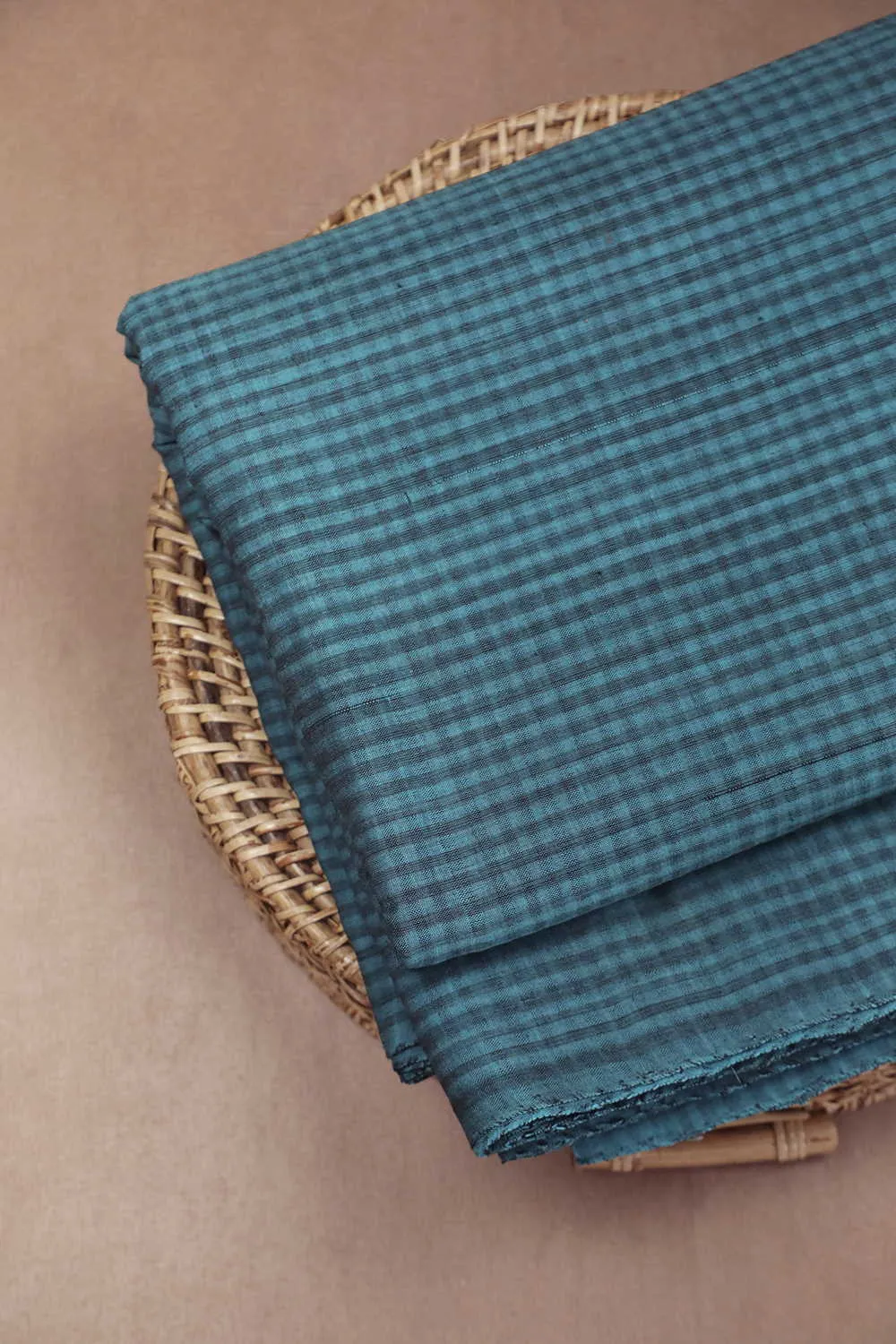 Sapphire Blue Mangalagiri Boddu Checks Cotton Fabric