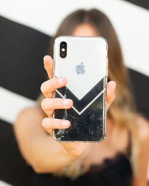 Sleek and Simple | Black Marble V Clear Case