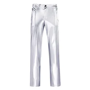 Slim Fit Hot Stamping Shiny Silver Pants