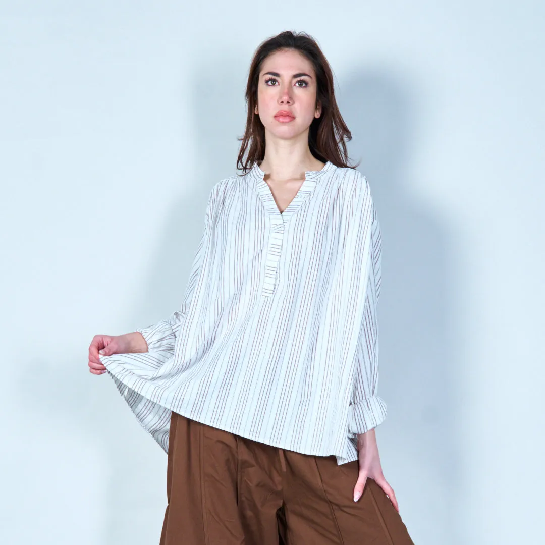 Striped v-neck blouse wholesale