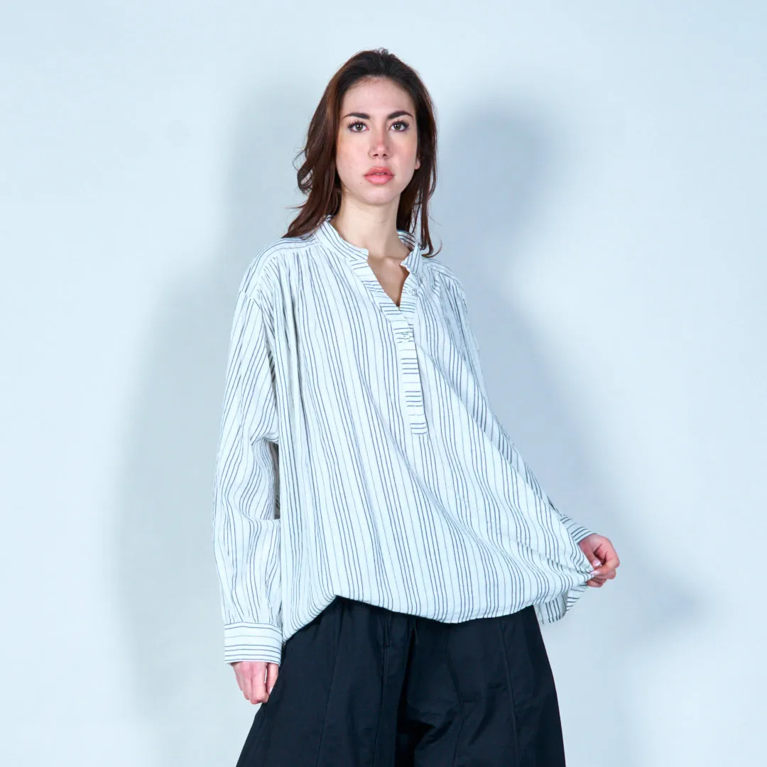 Striped v-neck blouse wholesale