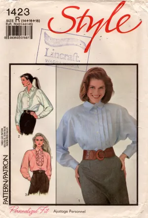 Style 1423 Womens Raglan Sleeved Shirts 1980s Vintage Sewing Pattern Size 14 - 18 UNCUT Factory Folded