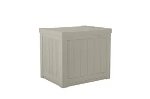 Suncast 22-Gallon Small Deck Box - Lightweight Resin Indoor/Outdoor Storage Container and Seat for Patio Cushions and Gardening Tools - Store Items on Patio, Garage, Yard - Light Taupe