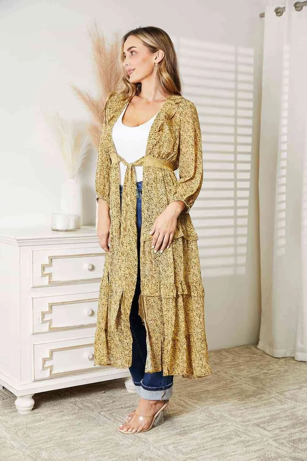 TastyHottie - HEYSON Full Size Tie Front Ruffled Duster Cardigan