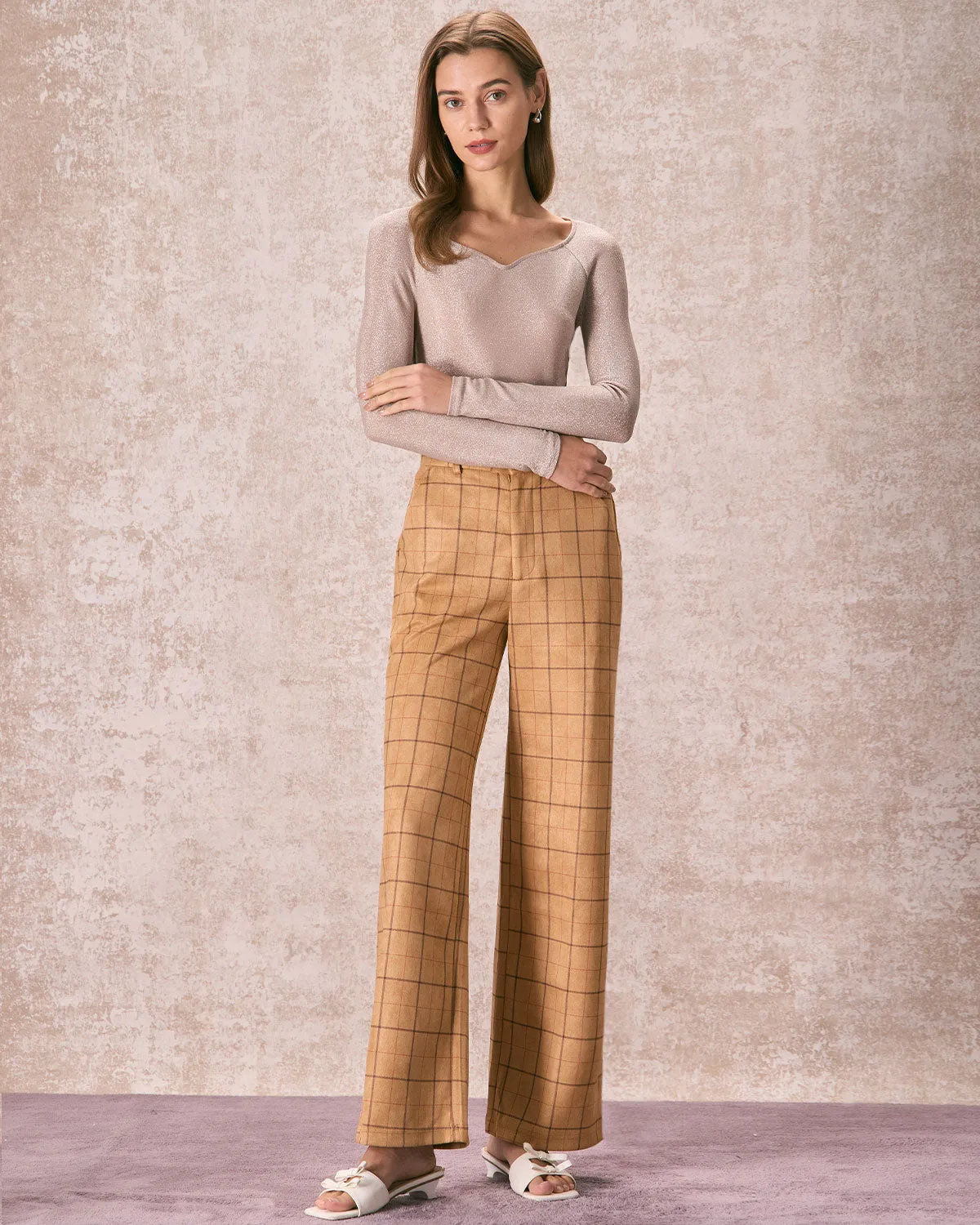 The Khaki High Waisted Plaid Wide Leg Pants