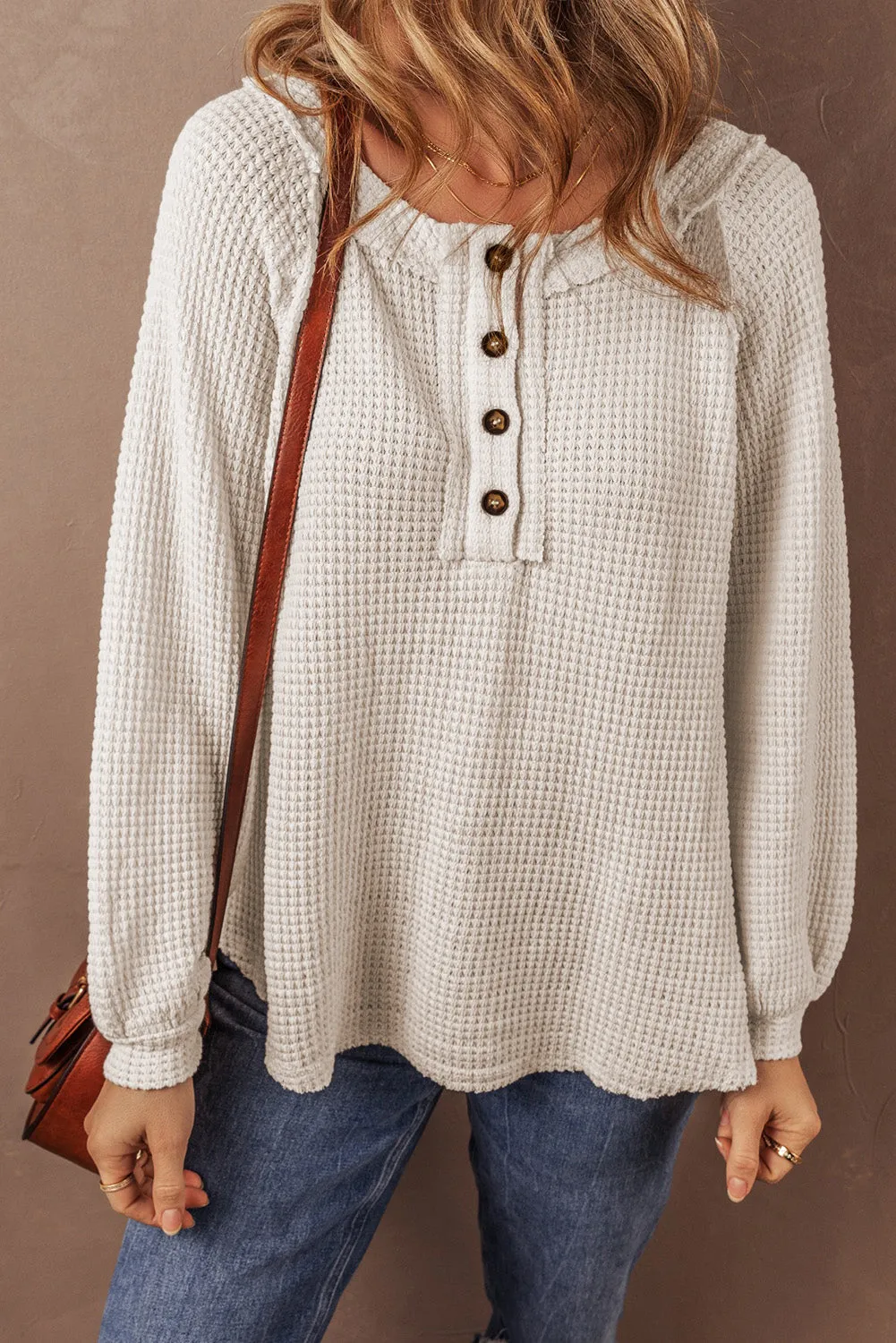 Waffle Knit Front Loose Blouse