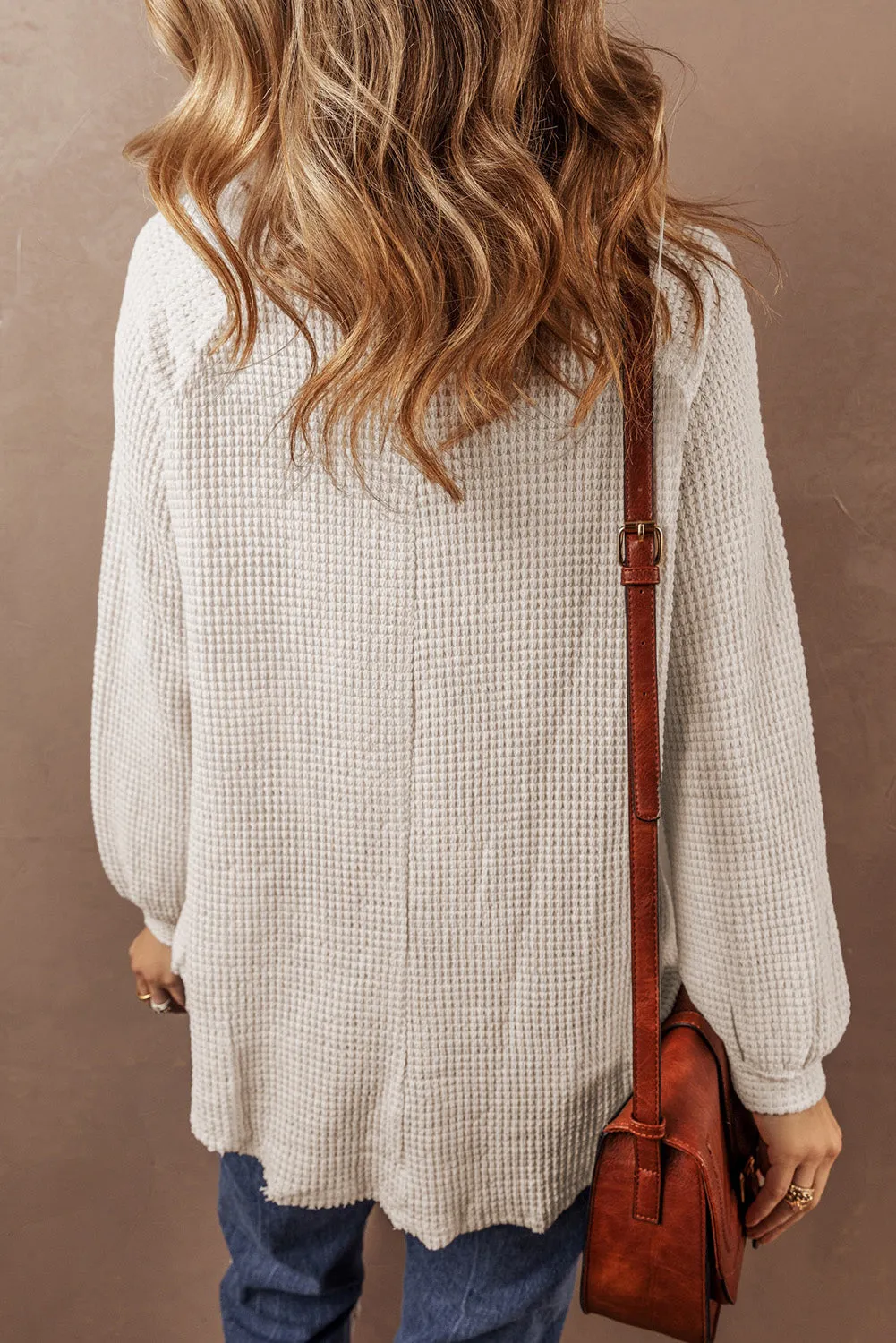 Waffle Knit Front Loose Blouse