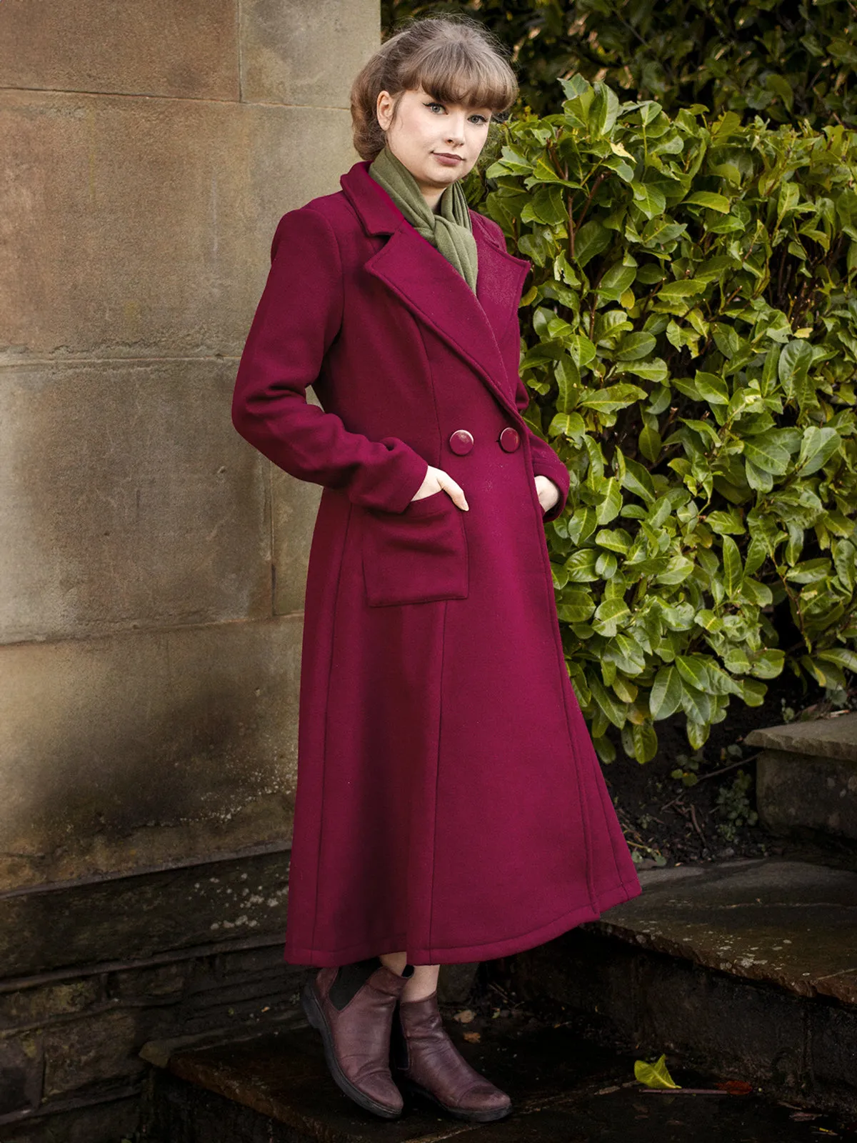 Wine Red 1940s Vintage Style Swing Coat