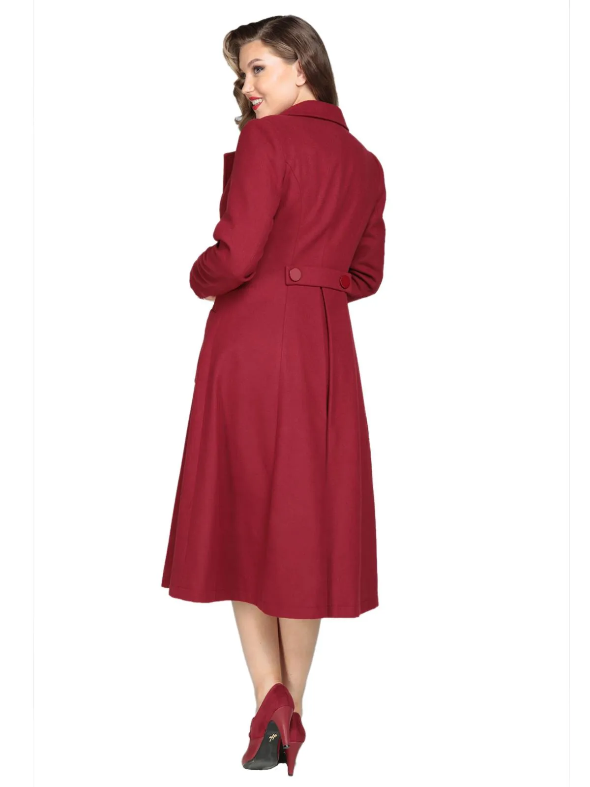 Wine Red 1940s Vintage Style Swing Coat