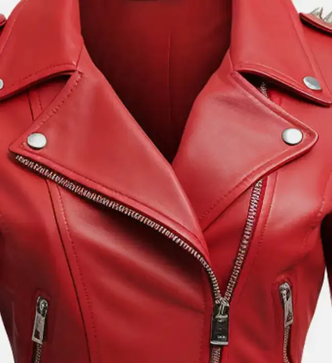 Women's Red Studs Biker Leather Jacket